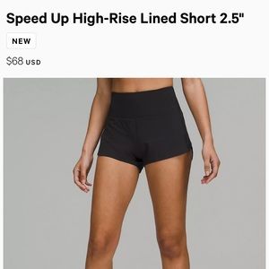 Lululemon Speed Up High-Rise Lined Short 2.5"
Black
Size 4